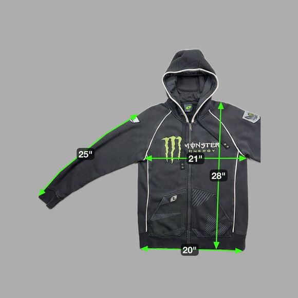 Y2K Monster Energy Racing Hoodie Men’s Medium Black Zip Logo Hooded Sweatshirt - Picture 4 of 12